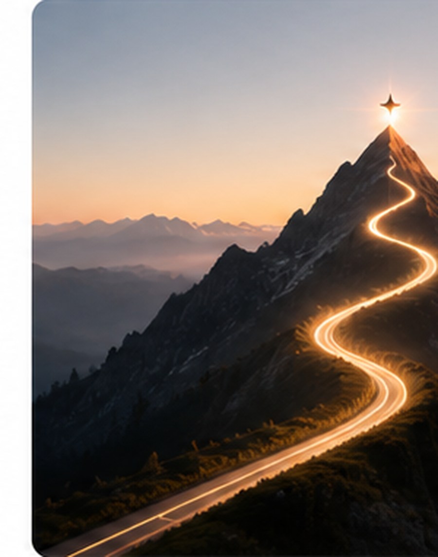 A luminous path rising through a mountain landscape, representing a clearer route from reading to understanding